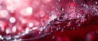 Macro photography of water drops and splashes on red background with bokeh light effects creating dreamy atmospheric composition for luxury designs.