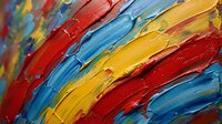 Abstract colorful oil painting with thick textured brushstrokes in red, blue and yellow creating dynamic swirling patterns for modern art and creative projects.