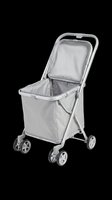 Gray folding shopping cart trolley with fabric bag and wheels, isolated on transparent background. Ready for clipart, stickers, print on demand, and t-shirt design use.