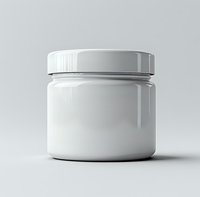 White cosmetic jar with screw cap on light background, isolated product mockup for skincare, cream, or beauty packaging design.