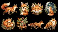 Watercolor fox clipart set with 8 cute woodland foxes isolated on transparent background, ready for stickers, t-shirt design, print on demand, and sublimation.