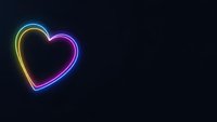Colorful neon heart shape glowing with rainbow gradient colors on dark background for romantic designs and Valentine's Day projects.