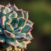Succulent plant with water droplets on green and pink leaves against blurred natural background for botanical and gardening themes.
