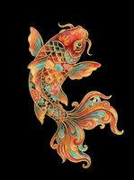Ornamental koi fish with vibrant red, gold, and turquoise scales and flowing fins, isolated on transparent background. Ready for t-shirts, stickers, clipart, and print-on-demand designs.