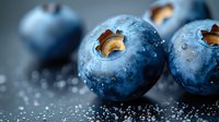 Fresh ripe blueberries with water drops in macro photography, showing detailed texture and natural organic freshness on dark background.