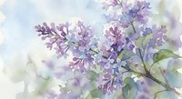 Delicate purple lilac blossoms painted in soft watercolor style with gentle brushstrokes and pastel tones for spring botanical art and floral decor.