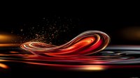 Abstract red and orange liquid wave formation with glowing light trails and sparkles against dark background creates dynamic flowing motion effect.