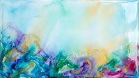 Abstract watercolor background with vibrant blue green purple yellow paint flowing in organic shapes creating dreamy artistic texture for creative projects.
