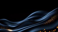 Elegant dark blue waves with golden glowing particles flowing on black background create luxurious abstract composition for modern design projects.