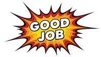 Comic book style burst with good job text in yellow and orange colors isolated on white background for praise and encouragement designs.