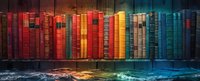 Colorful vintage books arranged on wooden shelf creating rainbow spectrum effect with magical glowing light reflection, perfect for education, literature and library concepts.