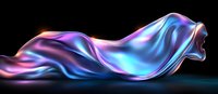 Flowing silk fabric in motion with vibrant blue and pink neon colors against dark background creates dynamic wave effect. Abstract luxury design element.