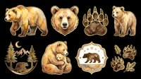 Grizzly bear illustrations isolated on transparent background, ready for t-shirt design, clipart, stickers, sublimation and print-on-demand products.