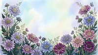 Watercolor floral border with purple, pink and blue wildflowers on soft pastel background, copy space for greeting cards and invitations.