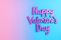 Pink glittery Happy Valentine's Day text on gradient pink and blue background with copy space for romantic holiday greeting cards and social media posts.