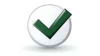 Green checkmark symbol on white circular background with soft shadow, indicating approval, confirmation or completion status. Isolated design element for interface.