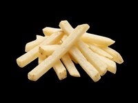 Crispy golden french fries pile isolated on transparent background, ready for t-shirt design, stickers, clipart, print on demand, and sublimation projects.
