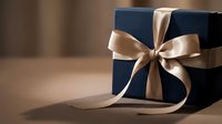 Navy blue gift box with elegant satin ribbon bow on neutral background, perfect for holiday, birthday, and luxury packaging concepts.
