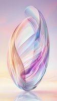 Abstract flowing curves in pastel pink, purple and blue create ethereal glass-like form with subtle reflections on soft gradient background. Suitable for luxury branding.