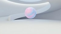 Gradient sphere with pink and blue tones resting on white curved architectural surface, modern minimalist composition for design and creative projects.