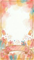 Watercolor celebration frame with gift boxes, shopping bags, and confetti on isolated white background, ready for greeting cards, invitations, posters, and festive design projects.