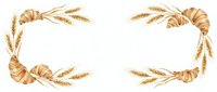 Croissants and wheat ears arranged in decorative frames on white background, suitable for bakery, food, and culinary design projects.