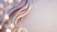 Abstract flowing silk fabric with golden bokeh lights creating elegant waves and soft luminous circles on pastel background for luxury design projects.
