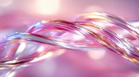 Abstract flowing ribbons with iridescent holographic surface creating dynamic waves in pink purple gradient background for modern digital art projects.