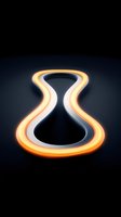 Glowing infinity symbol with orange neon light effect on dark background, modern minimalist design element for technology and science concepts.