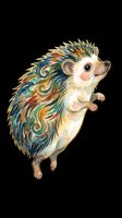 Whimsical hedgehog with ornate patterned spines in blue, gold, and rust tones, isolated on transparent background. Ready for t-shirt designs, stickers, clipart, and print-on-demand products.