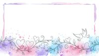Watercolor floral border frame with hearts and hummingbird on white background for wedding invitations, greeting cards and romantic design projects.