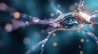 Microscopic neuron cell with synaptic connections and dendrites in neural network. Medical science research illustration for neuroscience education.