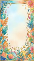 Colorful ornamental border frame with botanical leaves, flowers, and decorative elements on cream background. Isolated design ready for invitations, cards, posters, and creative projects.