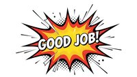 Comic book explosion burst with Good Job text in yellow and red star shape with radiating lines and halftone dots for motivation and praise designs.