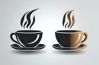 Minimalist coffee cup silhouettes with rising steam in black and brown gradient design on light background, isolated elements for cafe branding and menu design.