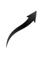 Black curved arrow pointing upward and right on white background isolated for graphic design and business presentations.
