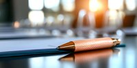 Elegant copper-colored mechanical pencil lying on dark surface with soft bokeh background creates professional atmosphere for business and education concepts.