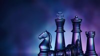 Chess pieces on purple blue gradient background with dramatic lighting for strategy business concept and competitive thinking.