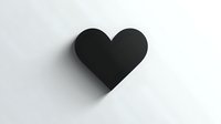 Black heart shape casting soft shadow on white background, minimalist romantic symbol isolated for design projects and creative use.