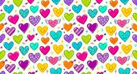 Colorful hearts seamless pattern with cute doodle style hearts in bright colors. Repeating romantic background for Valentine's Day, love themes, textiles.