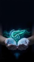Cupped hands releasing glowing turquoise energy waves against dark background for spiritual healing and mystical power concepts.