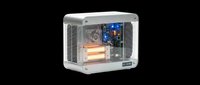 Portable power generator with transparent casing showing internal copper coils, circuit boards, and mechanical components. Isolated on transparent background, ready for design use in print-on-demand, clipart, sublimation, and digital projects.