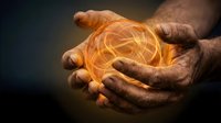 Hands holding glowing orb with golden light energy, representing power, innovation, and future technology concepts for business and creative projects.