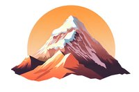 Majestic snow-capped mountain peak at sunset with dramatic orange sky, perfect for adventure tourism, outdoor lifestyle branding, and nature-inspired designs.