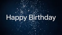 Happy Birthday text on dark blue background with sparkling glitter stars, festive greeting card design for celebration and party invitations.