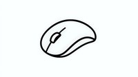 Simple black outline computer mouse icon with scroll wheel and button design, minimalist line drawing style isolated on white background for interface and tech designs.