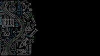 White line art scientific laboratory equipment and chemistry symbols on black background for educational materials and research presentations.