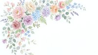 Soft watercolor floral corner arrangement with pastel roses, hydrangeas, and greenery on white background, isolated for cards and invitations.
