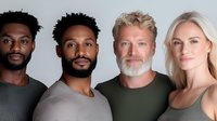 Diverse group of confident professionals in casual attire against light background, representing workplace diversity, teamwork and inclusion in modern business setting.