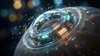 Futuristic digital sphere with glowing circuit patterns and data streams, representing technology, innovation, and artificial intelligence for digital transformation concepts.